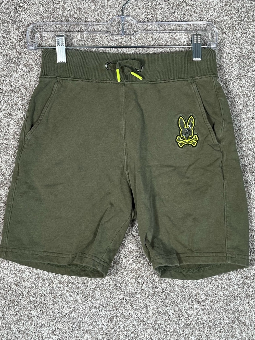 Psycho Bunny Shorts Boys Medium 10-12 Green Bunny Skull Print Drawstring